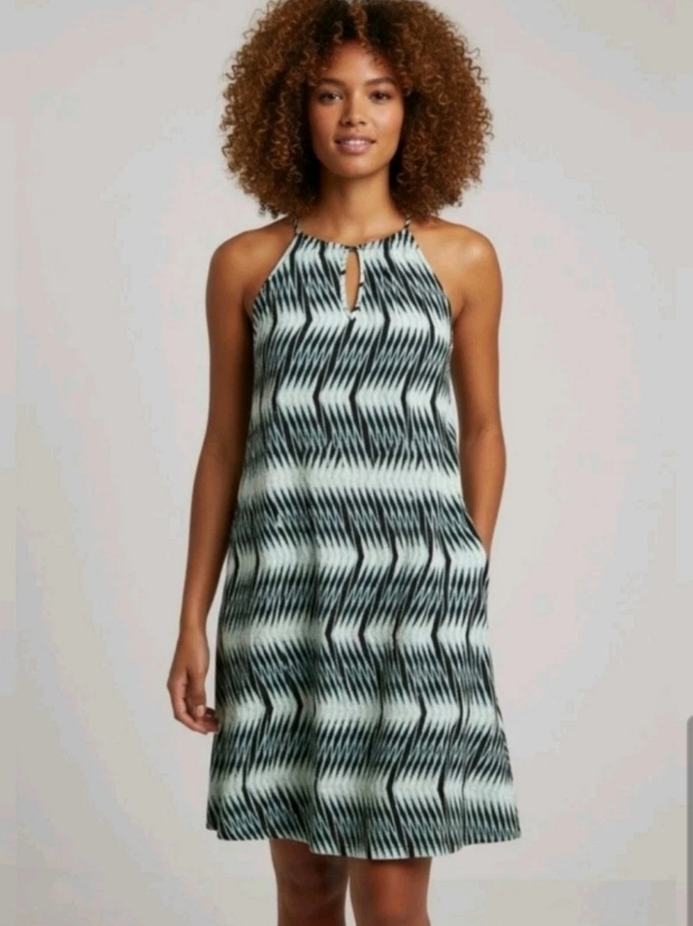Banana Republic Chevron Sleeveless Halter Shift Dress in Black, Aqua & White S